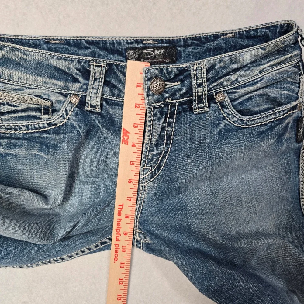 Silver Jeans Co Suki Mid Slim Bootcut Blue Denim Braided Seam W30 L33